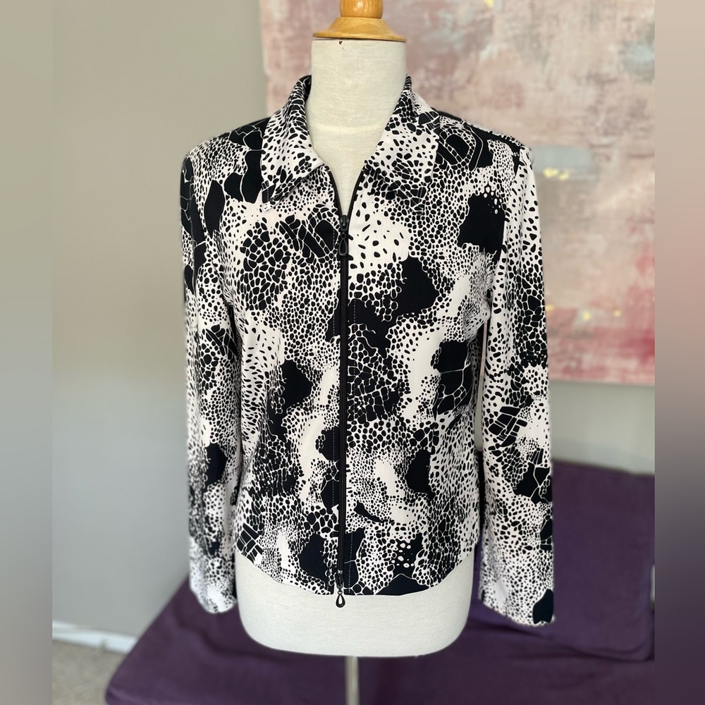 Joseph Ribkoff Vintage Black and‎ White Double Zipper Pattern Blazer Size 10